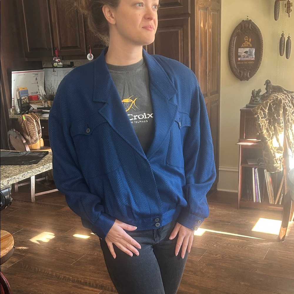 Vintage 80’s 90’s Liz Claiborne Sz 8 Cobalt Blue Bomber Jacket GVC